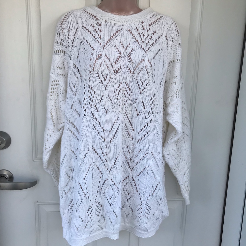 White open knit tunic sweater